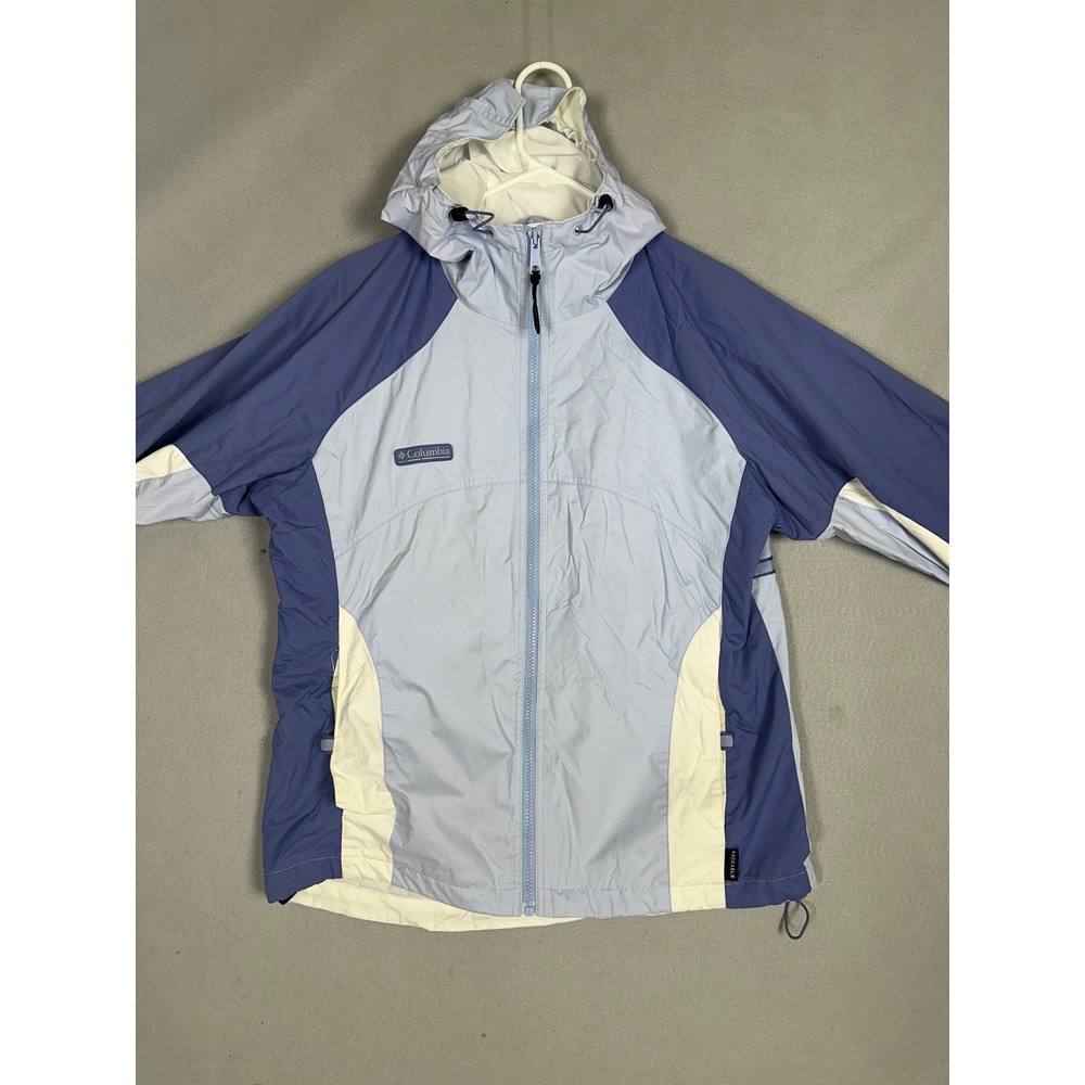 Columbia Jacket Women Large Blue Colorblock Packable Windbreaker Full Zip Hooded